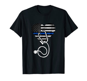 Funny shirts V-neck Tank top Hoodie sweatshirt usa uk au ca gifts for American Flag Heart with Police Thin Blue Line Nurse T-Shirt 2005845