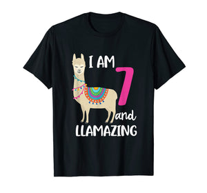 Funny shirts V-neck Tank top Hoodie sweatshirt usa uk au ca gifts for 7th Birthday Llama I'm 7 Years Old and Llamazing T-Shirt 1402475