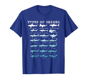 21 Types Of Sharks Marine Biology T-Shirt