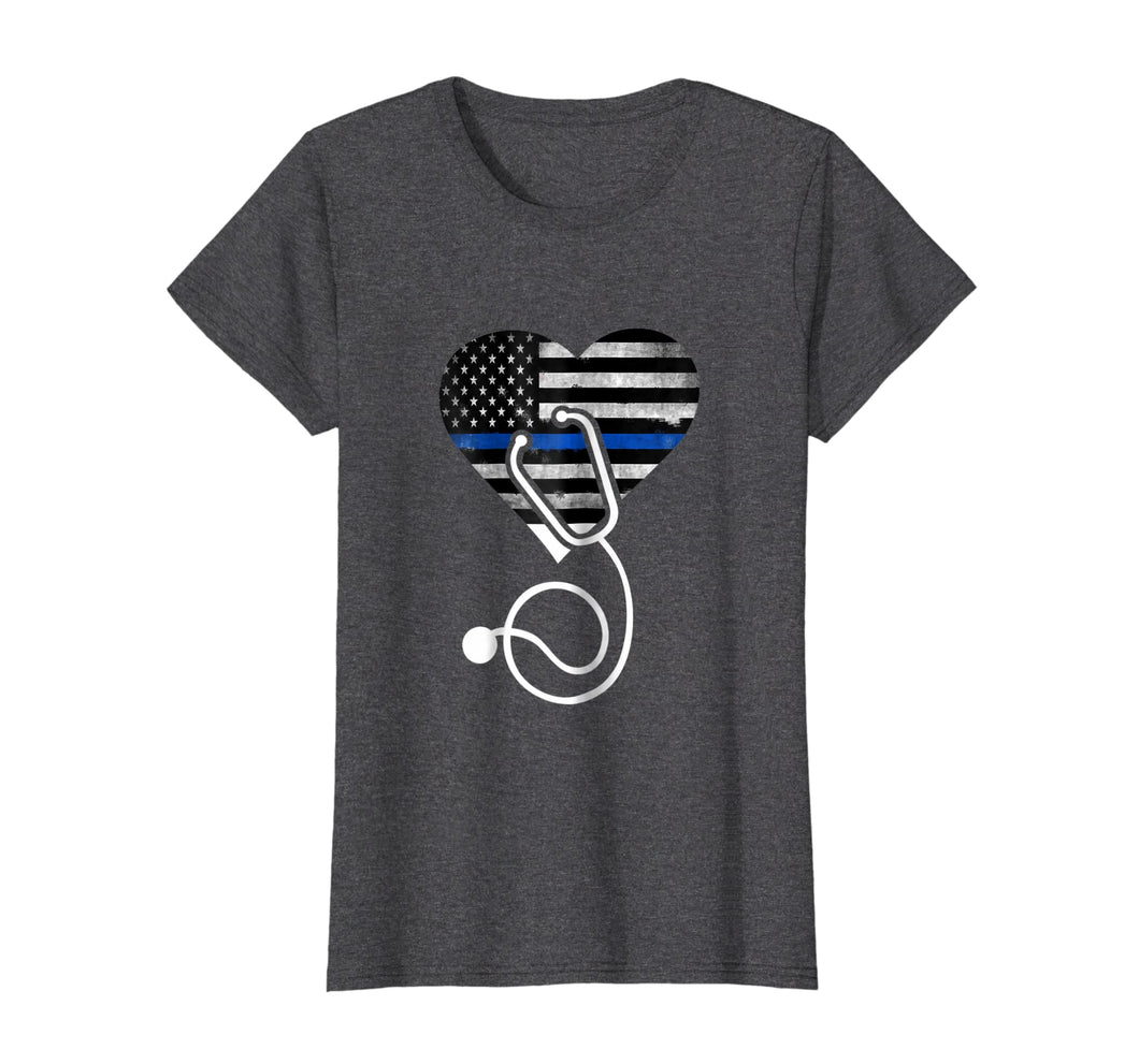 Funny shirts V-neck Tank top Hoodie sweatshirt usa uk au ca gifts for American Flag Heart with Police Thin Blue Line Nurse T-Shirt 2005845