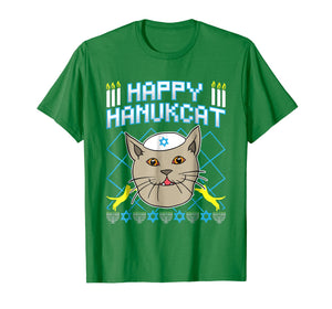 Funny shirts V-neck Tank top Hoodie sweatshirt usa uk au ca gifts for Happy Hanukcat T-Shirt Jewish Cat Ugly Christmas Sweater Tee 1845994